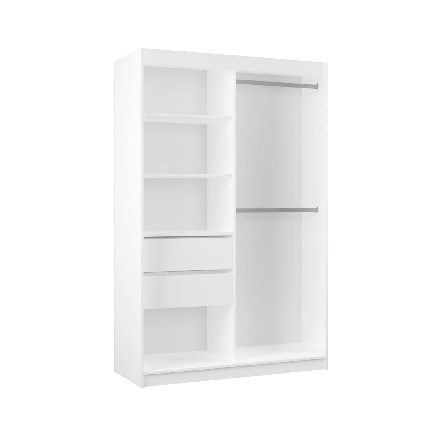 Kleiderschrank Erika mit Lamellen ohne Spiegel, Organizer, Mehrzweckschrank, Schwebetürenschrank, Garderobenschrank, Kleiderstange, Kleiderständer, Flurschrank, 120 cm, braun, schwarz