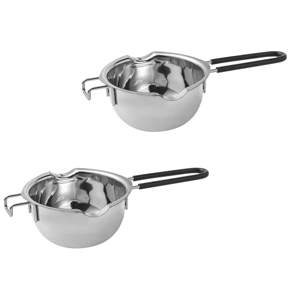DOITOOL 2pcs Stainless Steel Melting Pot for Chocolate Butter Cheese Ergonomic Design Capacity for Homemade Treats Handle