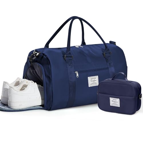 Image of Gym Bag Womens Mens with Shoes Compartment and Wet Pocket Travel Duffel Bag for Women for Plane Sport Gym Tote Bags with Toiletry Bag Waterproof Weekend Overnight Carry on Bag Hospital Holdalls