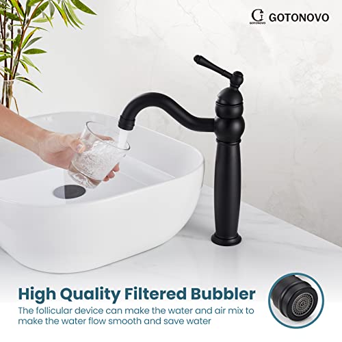 Gotonovo Vessel Bathroom Sink Faucets Single Hole Single Handle For Sink 1 Hole Solid Brass Matte Black Modern Lavatory Vanity Mixer Bar Tap With No Overflow Hole Metal Pop Up Drain Deck Mount #TOP3