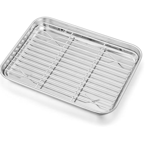 Image of Crega Baking Oven Tray with Wire Rack, Stainless Steel Baking Oven Sheet Tray, Bacon Pan and Cooling Rack for Cooking Roasting Cookie, Dishwasher Safe & Easy to Clean
