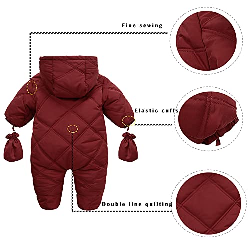 Infant Baby Snowsuit - Girls Boys' Theavy Outerwear Coat Winter Pram Bear Suit Footies Winter Onesie Outwear With Gloves Red For 12-18 Months (M1) #TOP3