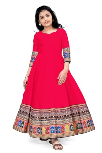 Image of Cotton Silk Long Anarkali Kurta for Girls