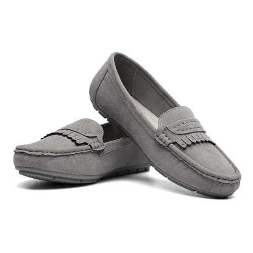 Image of Women's 7.5 Grey Fabric Loafers Slip On Work Shoes Comfort Walking Shoes