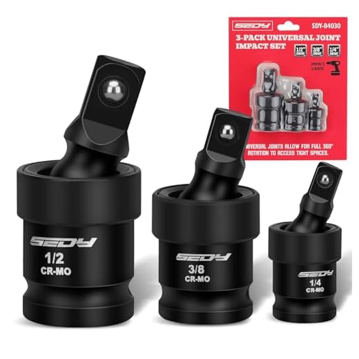Impact Universal Joint-Socket Swivel Set: 3-Piece 1/2", 3/8", 1/4" Flexible Socket Swivel Set Premium CR-MO Steel U Joint Adapter Wobble