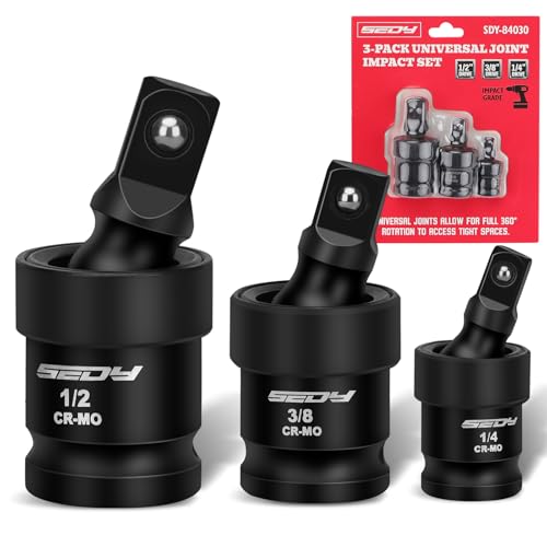 Impact Universal Joint-Socket Swivel Set: 3-Piece 1/2', 3/8', 1/4' Flexible Socket Swivel Set...