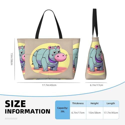 Cartoon Hippo Print Unisex Large Capacity Beach Travel Bag Vacation Picnic Sport Tote Portable Gym Bag4