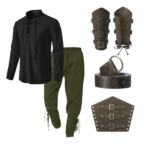 Genérico Ropa Mujer Chaqueta Ropa para Hombres Ropa Medieval Ropa para Hombres Camisa clásica con Cordones Camisa Pantalones Conjunto de Accesorios Traje Hombre Oficina (Black, XXXL)