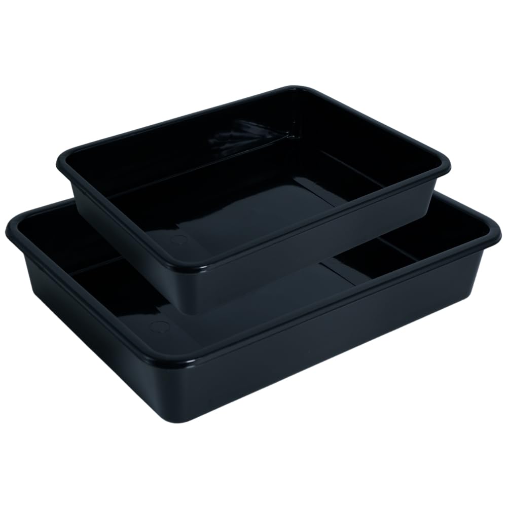 Simply Home Exel Small-Med Multipurpose Stackable Rectangular Durable Plastic Storage Tray Set| Home,Kitchen,Office,School,Commercial,Industry,Lab,Hospital,Paper,Desk Organiser|Set of 2 | Black
