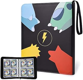 WAIZHIUA 4-Pocket Cards Holder Album 480 Pockets Trading Card Binder PU Leather Cards Holder Folder Binder with Zipper for Pokemon Yu-Gi-Oh Sports Game Cards, 60 Sheets