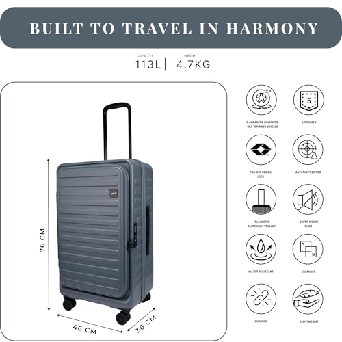 Image of F Gear Windsor Large 76cm German Makrolon Polycarbonate|Japanese Hinomoto Wheel|Front-Opening Trunk-Style Hard Luggage|Check-in Suitcase Travel|Laptop sleeve, Expandable, Anti-Theft Zipper| Stone Blue