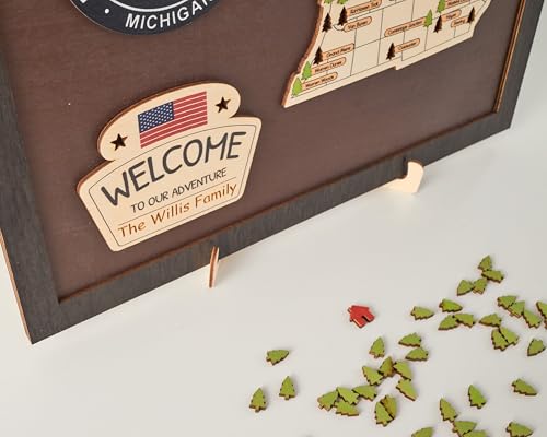 Lemap Handcrafted Wooden Michigan State Parks Map with Trees for Adventure Tracking - 24x15 inches - Image 8