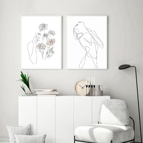 Affiches KEBIA de qualité galerie d'art avec toile visage et fleurs 70x100cm