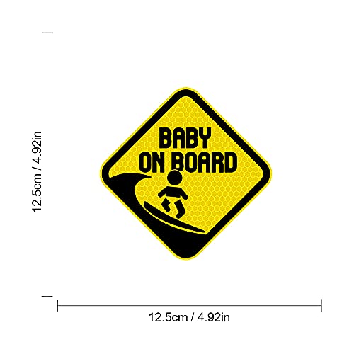Image of 2PCS Assured Signs Baby On Board Sign Stickers,Reflective Baby Safety Warning Decal for Cars- Bright Yellow, Durable (Surf Baby on Board)