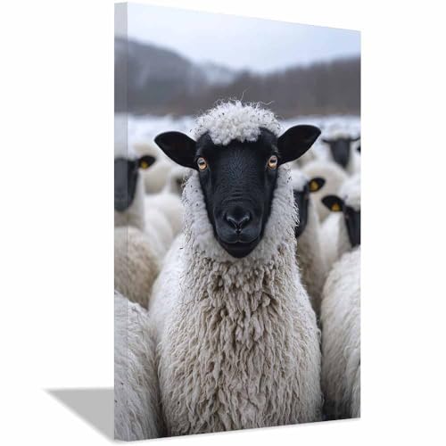 Mouton à face noire tableau d'hiver parfait pour réchauffer l'ambiance du salon cocooning