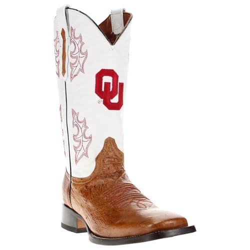 Image of Vaccari Men's Brooks Genuine Smooth Ostrich Leather NCAA Athletics Embroidery Western Cowboy Boots
