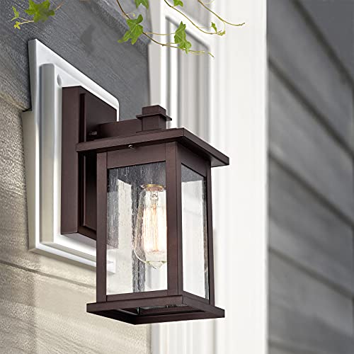Image of MICSIU Oil Rubbed Bronze Transitional 12 Inch Outdoor Wall Light 2 Pack | No Assembly Required, 100W Max Exterior Porch Sconce Light for Front Door, Garage, Patio, Yard, Deck