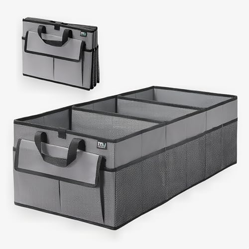MIU COLOR Trunk Organizer for Car, 12 Pockets Sturdy Car Organizer for SUV, Non-Slip Bottom, Oxford Storage Organizer for Sedan, Van, Jeep, Grocery, Large 3 Compartments, Silver Gray 31.9