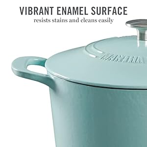 MARTHA STEWART Gatwick 7 QT Enamel Cast Iron Dutch Oven, Martha Blue & 3 Piece Oven to Table Stoneware Bakeware, Baking Dish & Casserole Set - Dusty Blue MARTHA STEWART Gatwick 7 QT Enamel Cast Iron Dutch Oven Martha Blue 3 Piece Oven to Table Stoneware Bakeware Baking Dish Casserole Set Dusty Blue