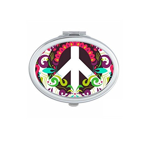 Miroir de poche portable ovale avec motif fleur de paix coloré