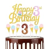 iNINGER Ice-Cream 3rd Birthday Candle,Ice-Cream Number Happy Birthday Cake Topper Glitter Ice-Cream Cake Pick for Fruit Theme Baby Shower Kids Birthday Party Ice-Cream Cake Decorations Supplies