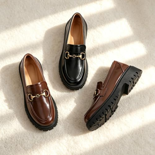 Image of OKJ Loafers Women Black Platform Penny Chunky Business Casual Office Shoes
