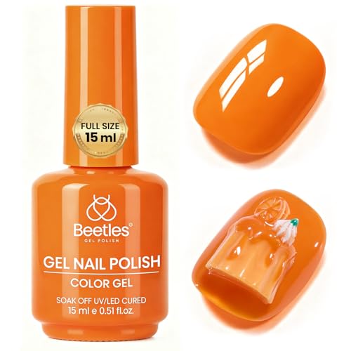 Image of Beetles Orange Gel Nail Polish - Warm Burnt Caramel Orange Color Gel 15ml Soak Off UV LED Gel Polish for Fall Nails Nail Art Manicure for Women Home Salon DIY Nail Design