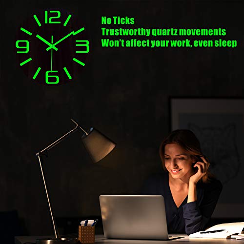 Plumeet Luminous Wall Clocks - 12'' Non-Ticking Silent Wooden Clock With Night Light - Large Decorative Wall Clock For Kitchen Office Bedroom,Battery Operated (3D Number, Brown Face) #TOP3
