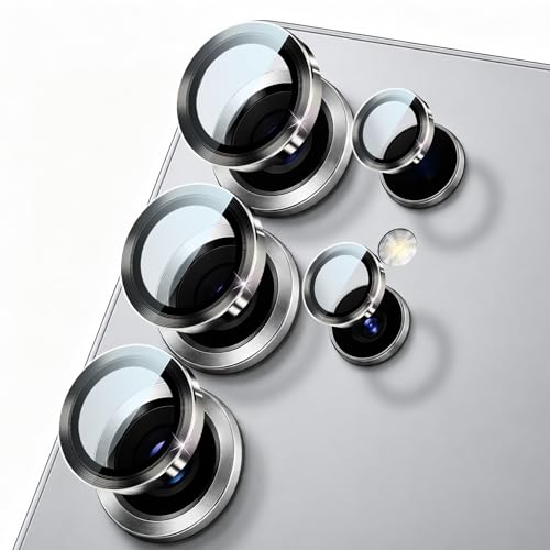 JZG 2 Set Camera Lens Protector for Samsung Galaxy S25 Ultra [Alignment Kit&1:1 Invisible Fit] 9H Aerospace Tempered Glass Individual Metal Lens Rings Anti-Reflective Silver