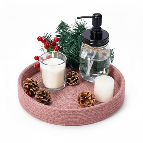 Image of BOBBINY Decorative Round Rope Tray for Decor - Rope Tray for Kitchen Dining Room Table - The Perfect Small Candle Serving Tray for Coffee Table and Home Decor (Peach, 10x10 Inch (Pack of 1))