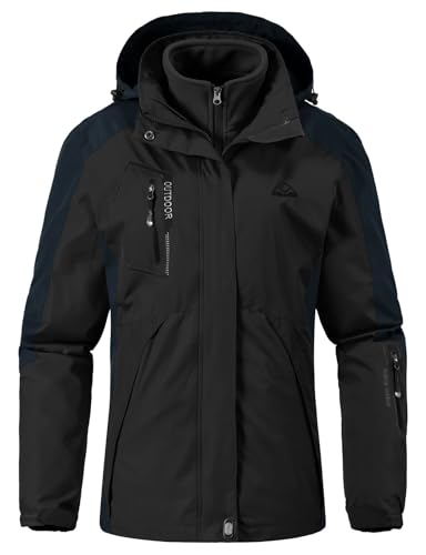 [Gopune] レディース アウトドア ジャケット 裏フリース マウンテンパーカー ウインドブレーカー アウターウェア 3in1コート 登山服 山ガール 防寒着 遠足 スキー 取り外し可能 春秋冬 ブラック L 9枚目