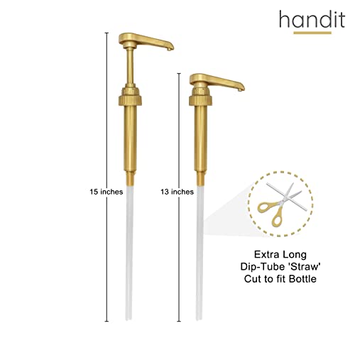 Handit - Coffee Syrup Pump | Gold, Drinks, Dessert, Tea | Fits Syrups, 750Ml / 25.4Oz Torani, Davinci, Jordan's Skinny Bottles, (Monin Plastic 33.8Oz) | 6-Pack #TOP1