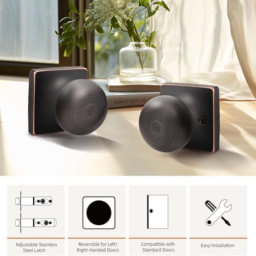 GOBEKOR Modern Passage Door Knob, 6 Pack Keyless Oil Rubbed Bronze Hardware for Interior Doors, Stainless Steel Round Passage Knobs with Adjustable Latch by GOBEKOR - Image 5