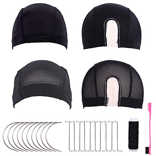 4Pcs Cúpula Gorras Peluca estirable Gorra con encaje Spandex Cúpula Peluca Gorras Para Hombres Mujeres