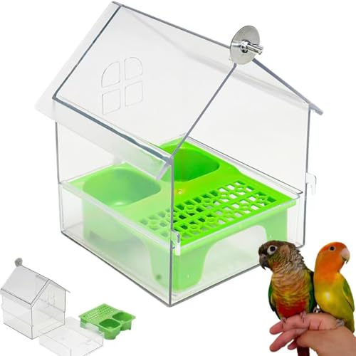 Large Pull-Out External Parrot Feeder and Transparent Hanging Bird Bath