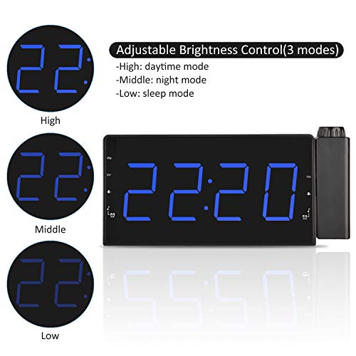 Leeqin Projection Alarm Clock, Fm Radio Alarm Clock With Usb Charging Port, 3 Dimmers, 12 Hrs Display, Snooze Setting And Battery Backup For Bedrooms, Ceiling, Kitchen And Home #TOP2