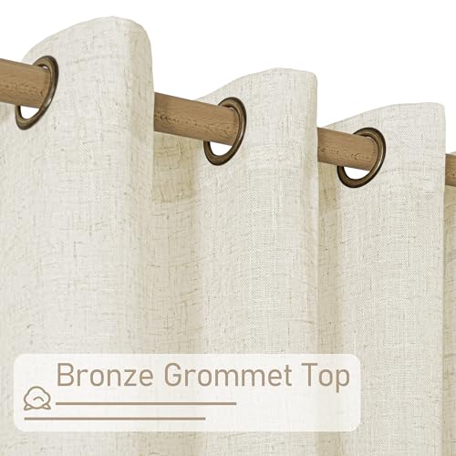 Image of LAMIT 40 Inch Linen Curtains for Kitchen Windows Over Sink, Short Semi Sheer Light Filtering Neutral Curtains Bronze Grommet Panels for Small Windows /Cafe, Cream Ivory, 2 Panels, 34 x 40 Inch