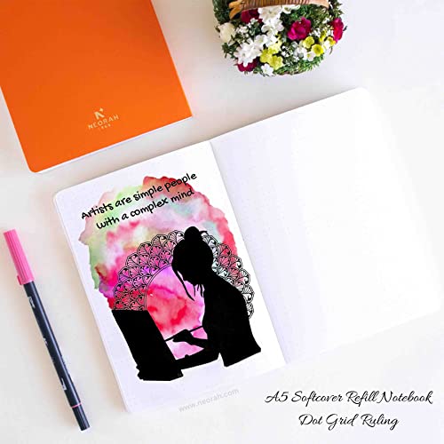 Image of NEORAH - A5 Dotgrid Notebook SOFT COVER | Organiser REFILL | Dotted notebook Journal | 110 GSM | 160 pages (Size 21 cm x 14.8 cm)Planner Journaling Writing Note Taking Diary, Travellers Journal-ORANGE
