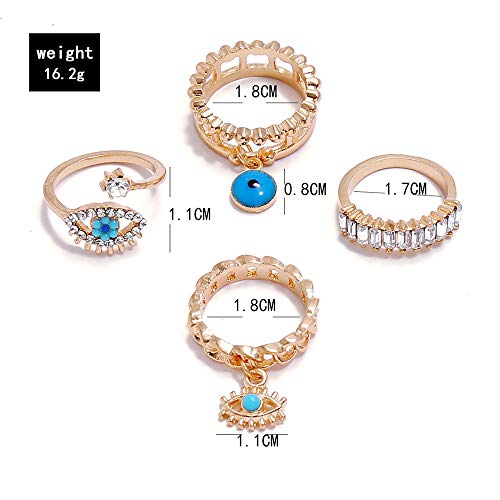 4Pcs/Set Gold Color Evil Eye Rings For Women Vintage Boho Crystal Knuckle Ring Set Female Party Jewelry Gift (Gold) #TOP1