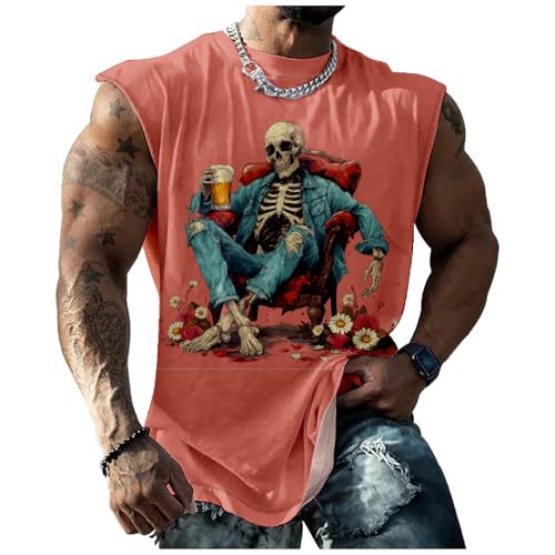 Mens Skull Tank Tops Summer 3D Printed Graphic Big and Tall Sleeveless Crew Neck Men's Muscle T-Shirts Cotton Top