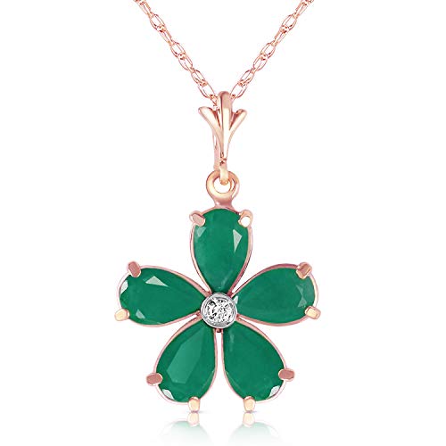 Galaxy Gold GG 14k Solid Rose Gold Necklace with Natural Emeralds and Diamond Flower Pendant