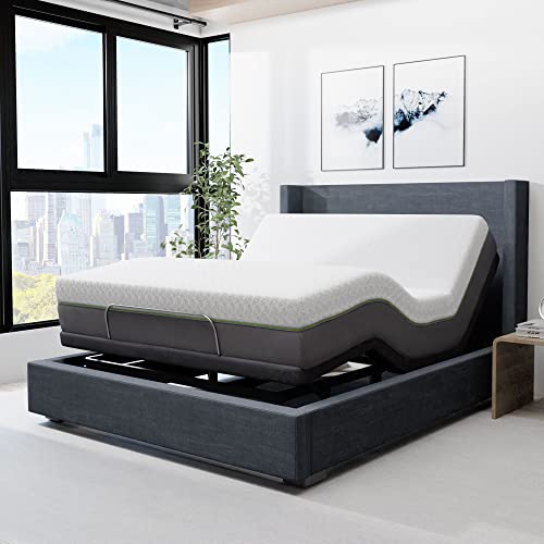 Blissful Nights E4 Queen Adjustable Bed Base Frame With 12" Medium Firm Copper And Gel Infused Memory Foam Mattress #TOP1