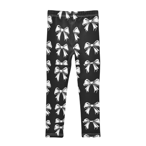 Black White Bow Girls Leggings Kids Yoga Pants Dance Active Tights 4T2
