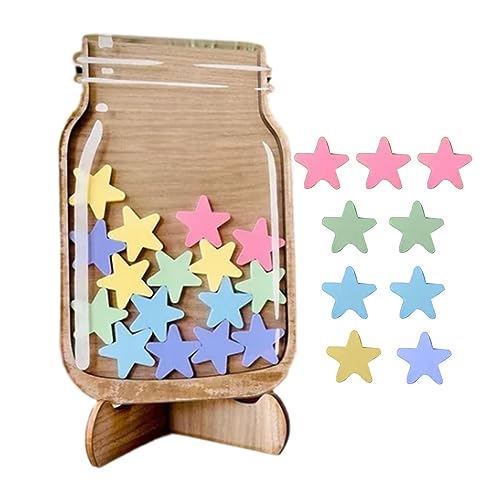 Tarro de recompensa para niños, tarro de recompensas escolar, estrella de recompensa, diseño de estrellas, con 25 estrellas, para niños, niñas, estudiantes, aulas