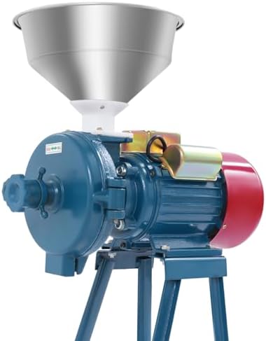 Electric Grain Mill 2200W - Dry Cereals Grinder with Funnel, 110V Corn & Wheat Feed Mill for Home, Kitchen & Commercial Use, High Efficiency, Durable Black Design