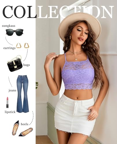 Image of Avidlove Lace Bralette for Women High Neck Camisoles Racerback Double-Layered Crop Top
