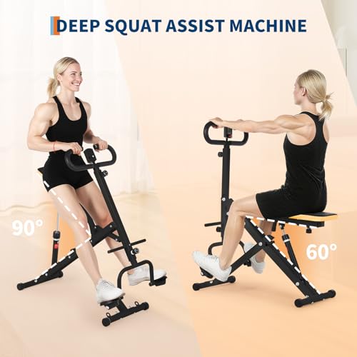 Image of Squat & Rowing Machine - 12-Level Resistance Home Gym Equipment for Glutes, Legs, Core | Foldable Butt Lifter Hip Thrust Trainer with Leg Press & Ab Workout