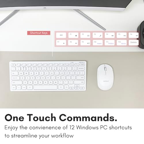 Macally Mini Compact Keyboard - Wireless Keyboards for Desktop PC, Surface, Chromebook, Notebook, Laptop Keyboard, Slim Key Board with 2.4G Wireless USB - Small Keyboard for Travel (White)