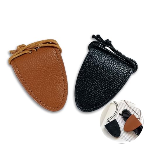 2-Pack Luxury Leather Glasses Bags with Adjustable Lanyard Soft Neck Hanging Eyewear Holder for Sunglasses & Prescription Glasses Stylish Litchi Texture, Black & Brown