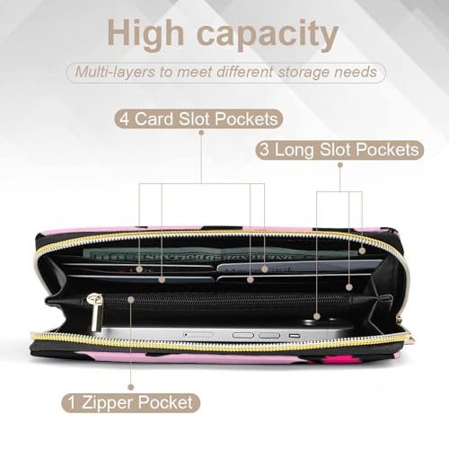 Long PU Zipper Wallet, Travel Purse Fashion Design, Huge Storage Capacity Wallet, Cute Decor Purse For Men And Women Pink Cheetah Leopard Print4